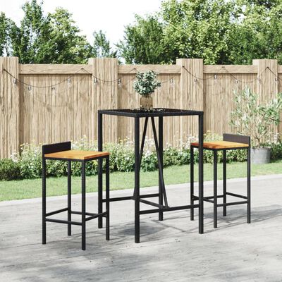 vidaXL 3 Piece Patio Bar Set Black Poly Rattan& Solid Wood Acacia