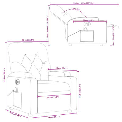 vidaXL Electric Massage Recliner Chair Dark Gray Fabric