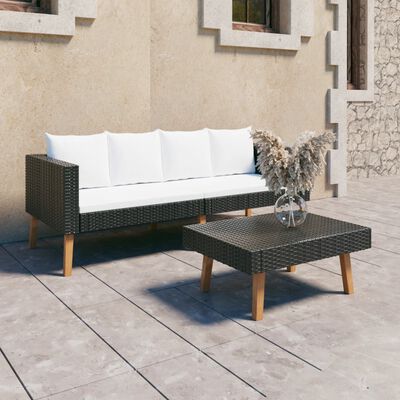 vidaXL 2 Piece Patio Lounge Set with Cushions Poly Rattan Black