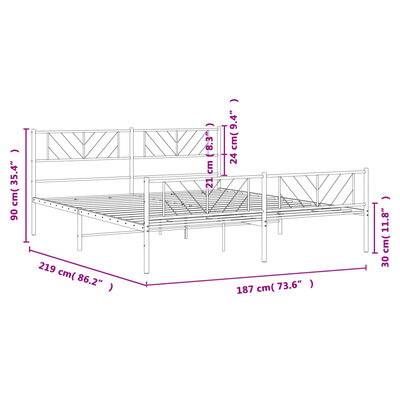 vidaXL Metal Bed Frame without Mattress with Footboard White 72"x83.9"