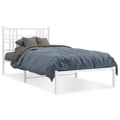 vidaXL Metal Bed Frame without Mattress with Headboard White 39.4"x78.7"