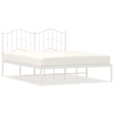 vidaXL Metal Bed Frame without Mattress with Headboard White 59.1"x78.7"