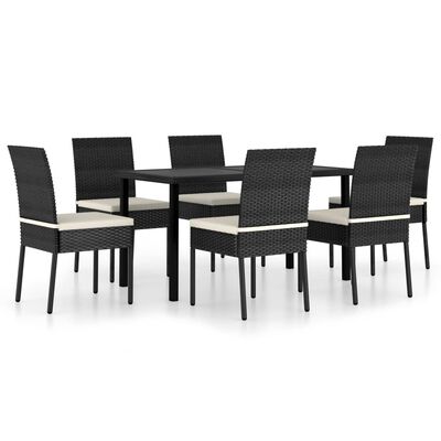 vidaXL 7 Piece Patio Dining Set Poly Rattan Black