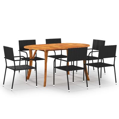 vidaXL 7 Piece Patio Dining Set Black