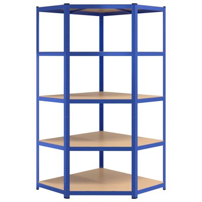 vidaXL 5-Layer Corner Shelf Blue Steel&Engineered Wood