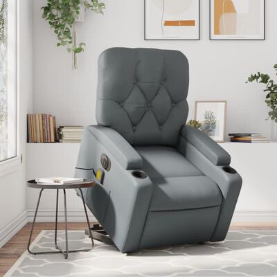 vidaXL Electric Stand up Massage Recliner Chair Gray Faux Leather