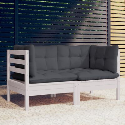 vidaXL 2-Seater Patio Sofa with Anthracite Cushions Solid Pinewood