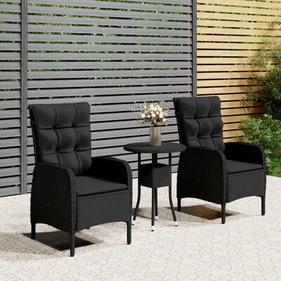 vidaXL 3 Piece Patio Bistro Set Poly Rattan Black