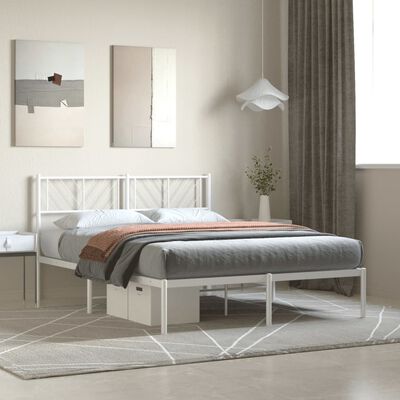 vidaXL Metal Bed Frame without Mattress with Headboard White 59.1"x78.7"