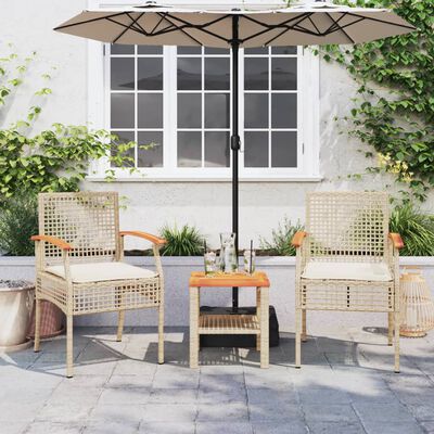 vidaXL 3 Piece Bistro Set with Cushions Beige Poly Rattan Acacia Wood