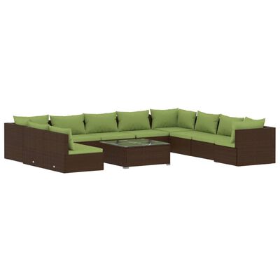 vidaXL 11 Piece Patio Lounge Set with Cushions Brown Poly Rattan