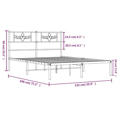 vidaXL Metal Bed Frame without Mattress with Headboard Black 53.1"x74.8"