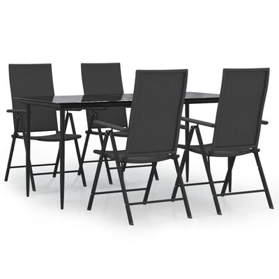 vidaXL 5 Piece Patio Dining Set Black Poly Rattan