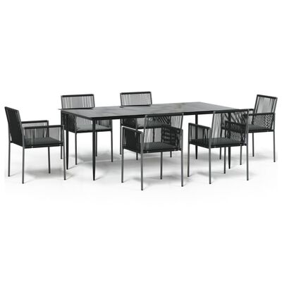 vidaXL 7 Piece Patio Dining Set with Cushions Black Poly Rattan and Steel