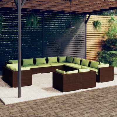 vidaXL 13 Piece Patio Lounge Set with Cushions Brown Poly Rattan