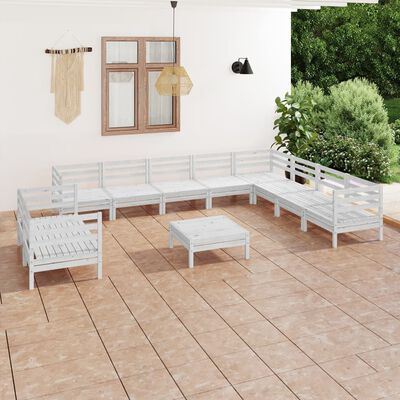 vidaXL 11 Piece Patio Lounge Set Solid Pinewood White