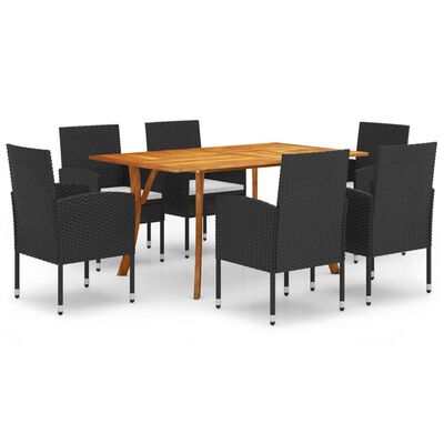 vidaXL 7 Piece Patio Dining Set Black