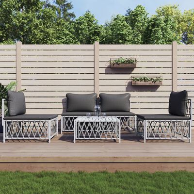 vidaXL 5 Piece Patio Lounge Set with Cushions White Steel