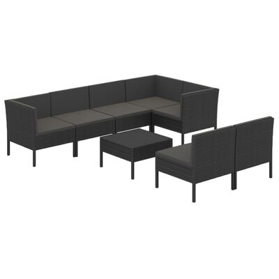 vidaXL 8 Piece Patio Lounge Set with Cushions Poly Rattan Black