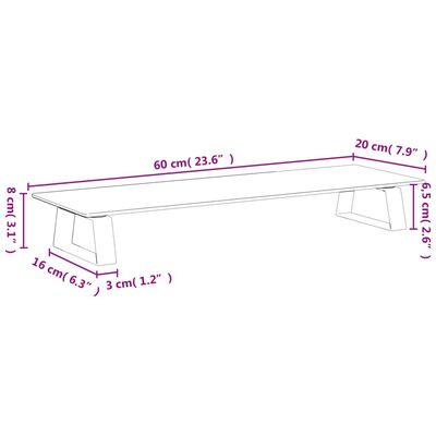 vidaXL Monitor Stand White 23.6"x7.9"x3.1" Tempered Glass and Metal