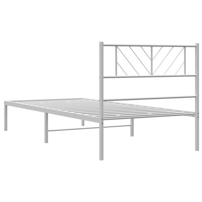 vidaXL Metal Bed Frame without Mattress with Headboard White 39.4"x78.7"