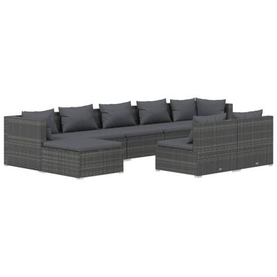 vidaXL 9 Piece Patio Lounge Set with Cushions Gray Poly Rattan