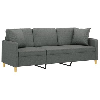 vidaXL 3-Seater Sofa with Throw Pillows Dark Gray 70.9" Fabric