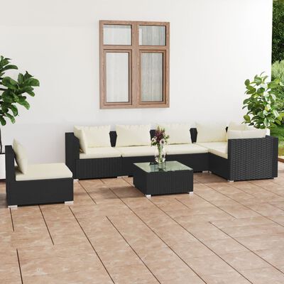 vidaXL 7 Piece Patio Lounge Set with Cushions Poly Rattan Black