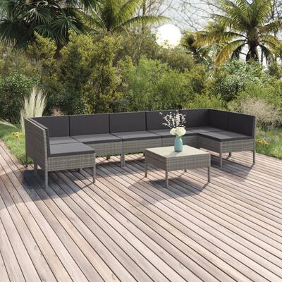 vidaXL 8 Piece Patio Lounge Set with Cushions Poly Rattan Gray