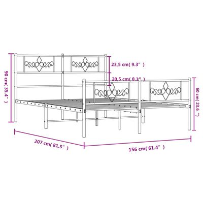 vidaXL Metal Bed Frame without Mattress with Footboard Black 59.1"x78.7"