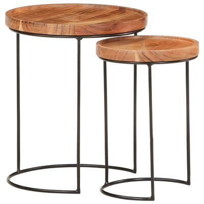 vidaXL 2 Piece Coffee Table Set Solid Acacia Wood and Steel