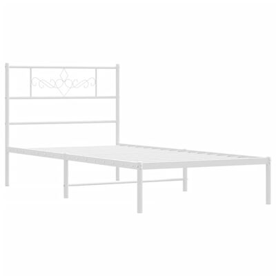 vidaXL Metal Bed Frame without Mattress with Headboard White 39.4"x74.8"