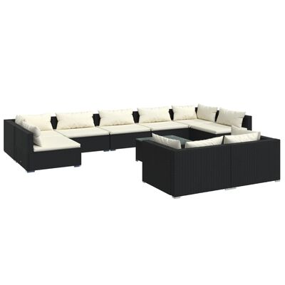 vidaXL 10 Piece Patio Lounge Set with Cushions Black Poly Rattan