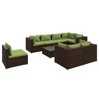 vidaXL 9 Piece Patio Lounge Set with Cushions Poly Rattan Brown