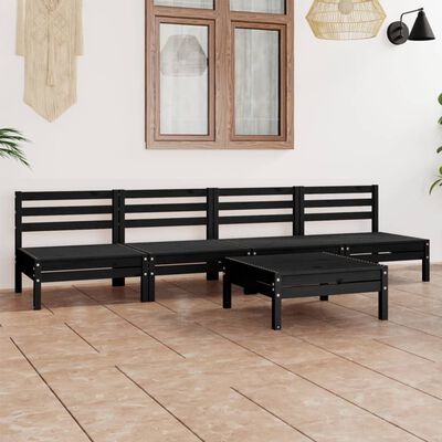 vidaXL 5 Piece Patio Lounge Set Black Solid Pinewood