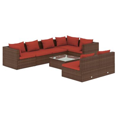 vidaXL 8 Piece Patio Lounge Set with Cushions Brown Poly Rattan