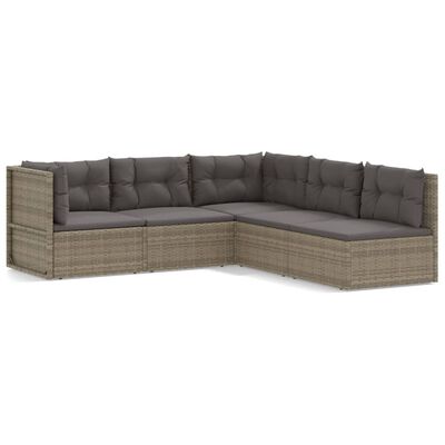 vidaXL 5 Piece Patio Lounge Set with Cushions Gray Poly Rattan