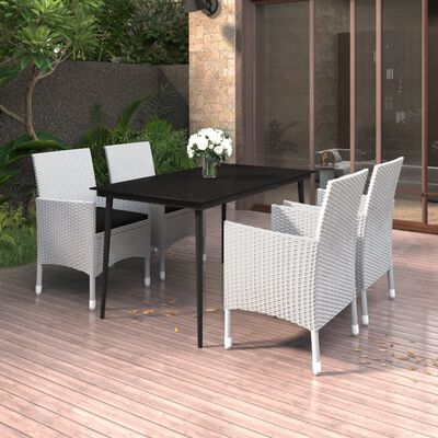 vidaXL 5 Piece Patio Dining Set with Cushions Poly Rattan and Glass