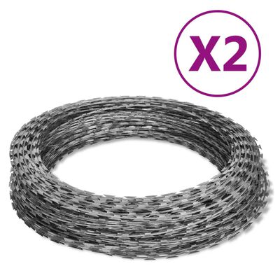 vidaXL Razor Wires Helical Wire Rolls 2 pcs Galvanized Steel 196.9'