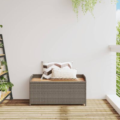 vidaXL Storage Bench Gray 39.4"x19.7"x20.5" Poly Rattan and Acacia Wood