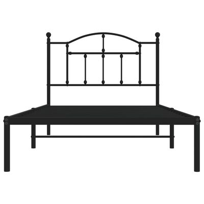 vidaXL Metal Bed Frame without Mattress with Headboard Black 39.4"x74.8"