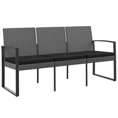 vidaXL 3-Seater Patio Bench with Cushions Dark Gray PP Rattan