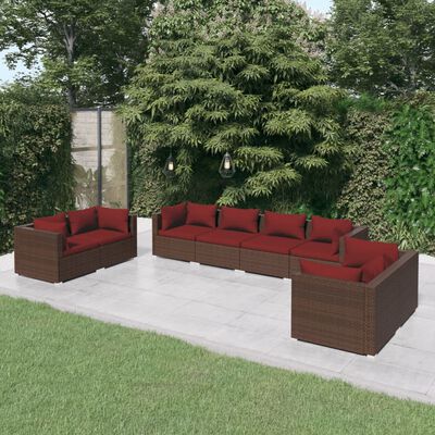 vidaXL 8 Piece Patio Lounge Set with Cushions Poly Rattan Brown