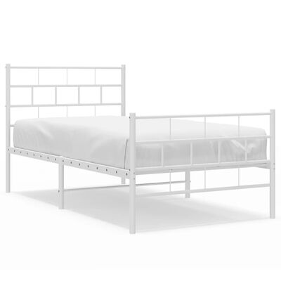 vidaXL Metal Bed Frame without Mattress with Footboard White 39.4"x74.8"