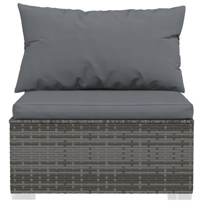 vidaXL Patio Middle Sofa with Cushions Gray Poly Rattan