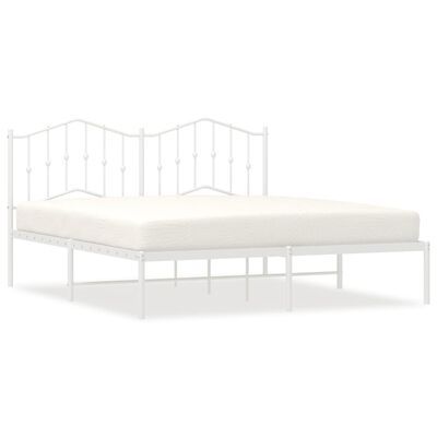 vidaXL Metal Bed Frame with Headboard White 72"x83.9" California King