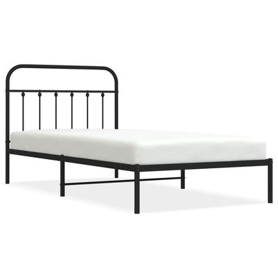 vidaXL Metal Bed Frame without Mattress with Headboard Black 39.4"x78.7"