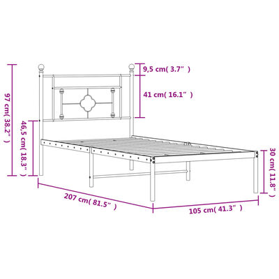 vidaXL Metal Bed Frame without Mattress with Headboard Black 39.4"x78.7"