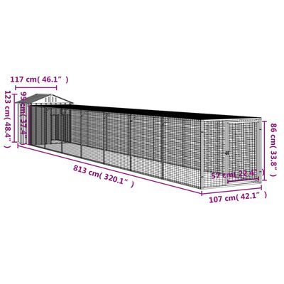 vidaXL Chicken Cage with Run Light Gray 46.1"x320.1"x48.4" Galvanized Steel