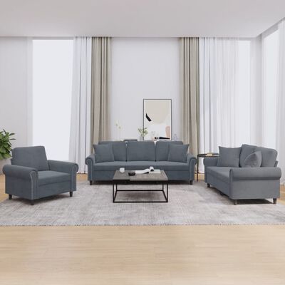 vidaXL 3 Piece Sofa Set with Pillows Dark Gray Velvet